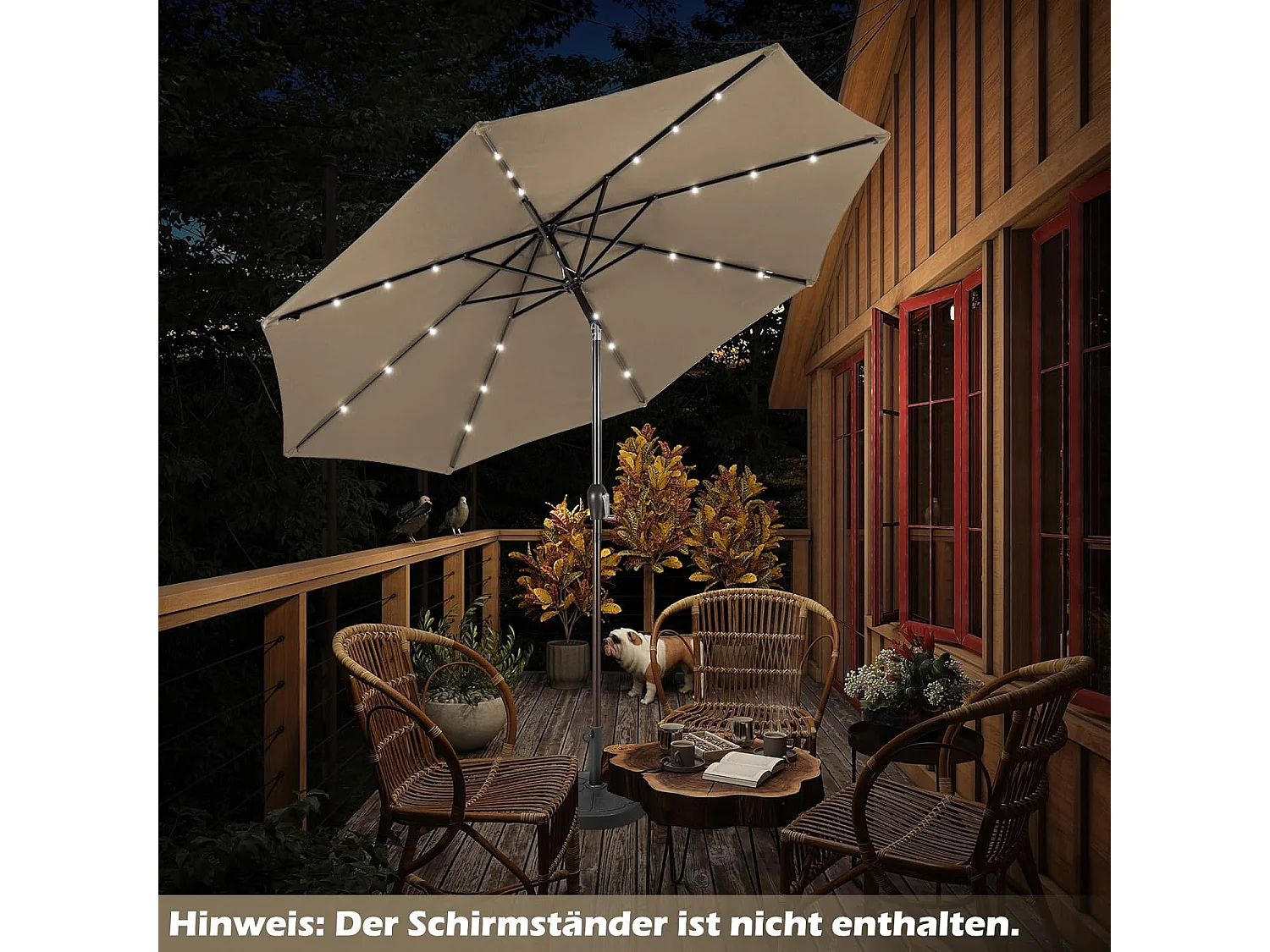 300 cm led-parasol, tuinparasol, marktscherm met solarverlichting, terrasparasol achthoek, zwengelparasol, strandscherm, zweefparasol, ZB33616