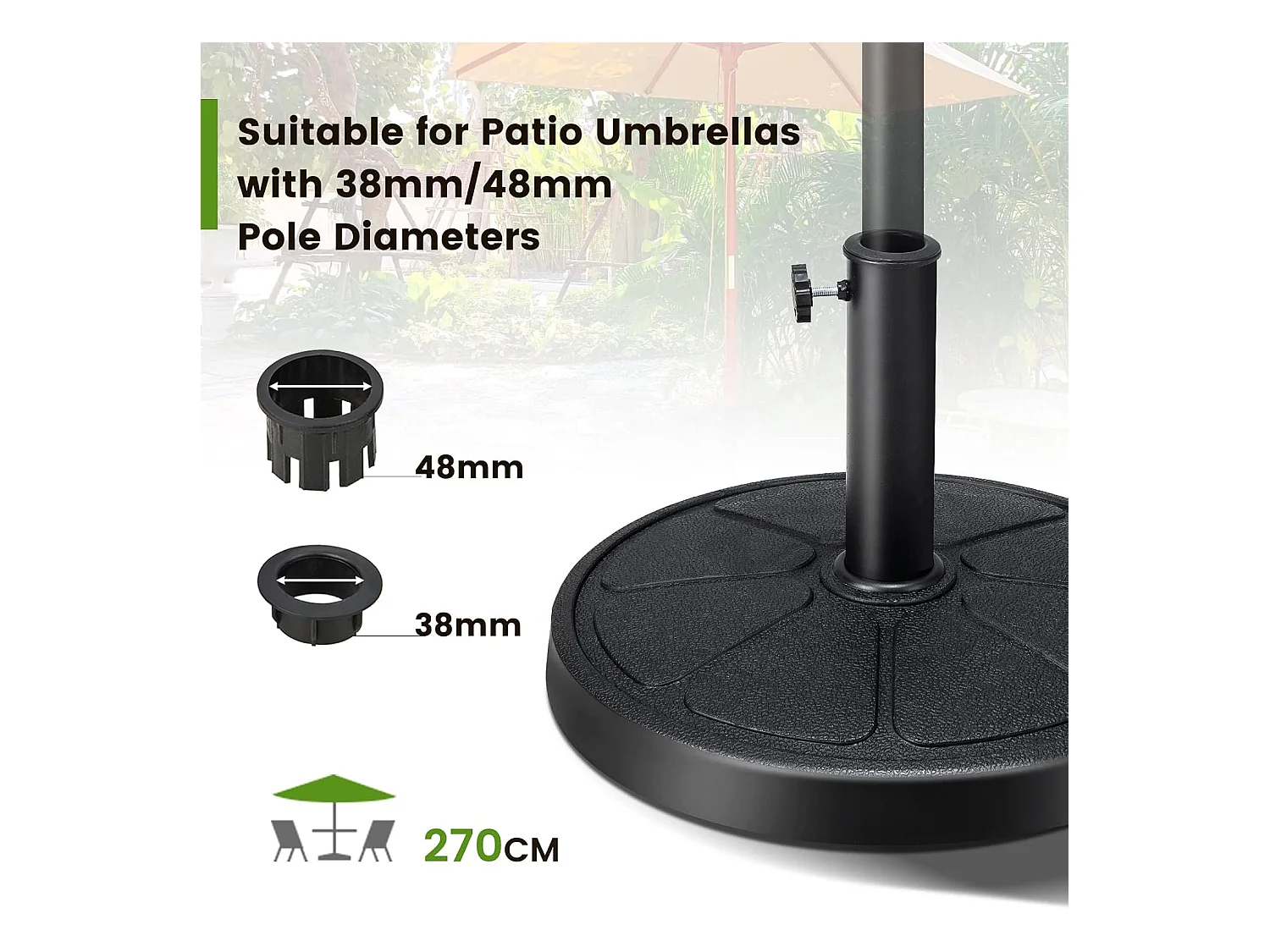 Parasolstandaard, 14 kg, ronde parasolstandaard voor parasolstangen van 38/48 mm, Ø 45 cm, marktparaplustandaard, parasolvoet voor tuin, balkon