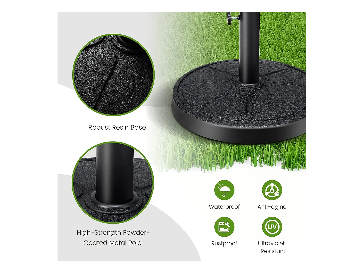 Parasolstandaard, 14 kg, ronde parasolstandaard voor parasolstangen van 38/48 mm, Ø 45 cm, marktparaplustandaard, parasolvoet voor tuin, balkon