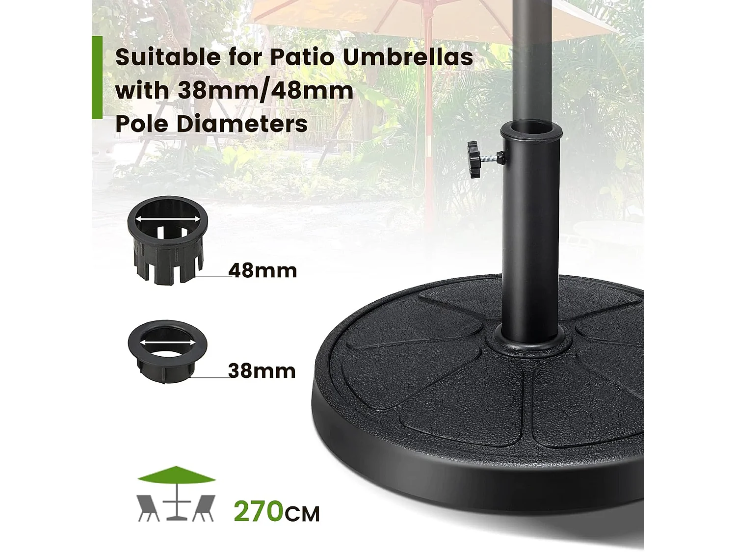 Parasolstandaard, 14 kg, ronde parasolstandaard voor parasolstangen van 38/48 mm, Ø 45 cm, marktparaplustandaard, parasolvoet voor tuin, balkon