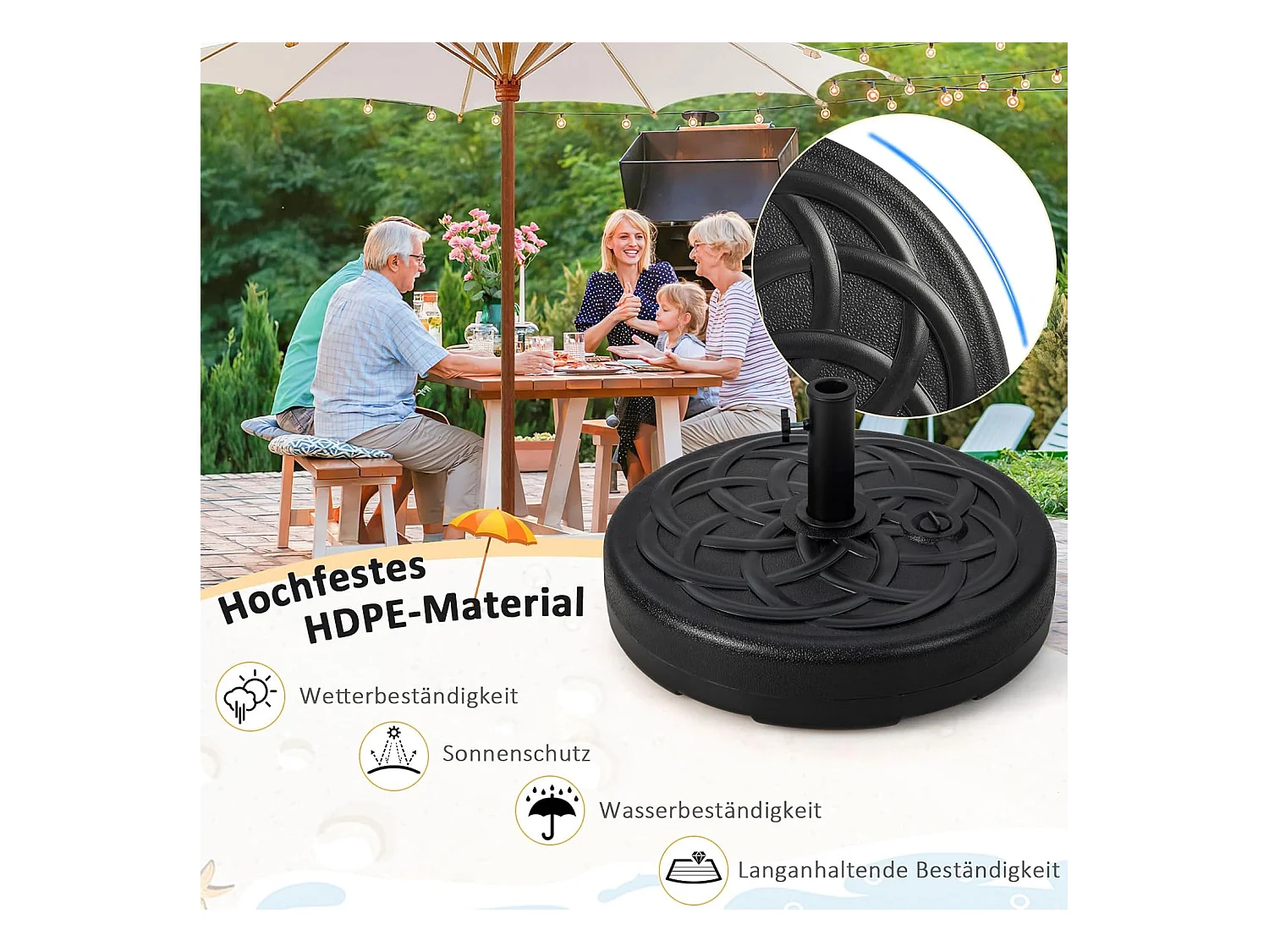 Parasolstandaard 23 liter / 39 kg vulbaar met water of zand, parasolvoet voor parasolstangen van 38/48 mm, Ø 56 cm, marktparasolvoet, parasolstandaard