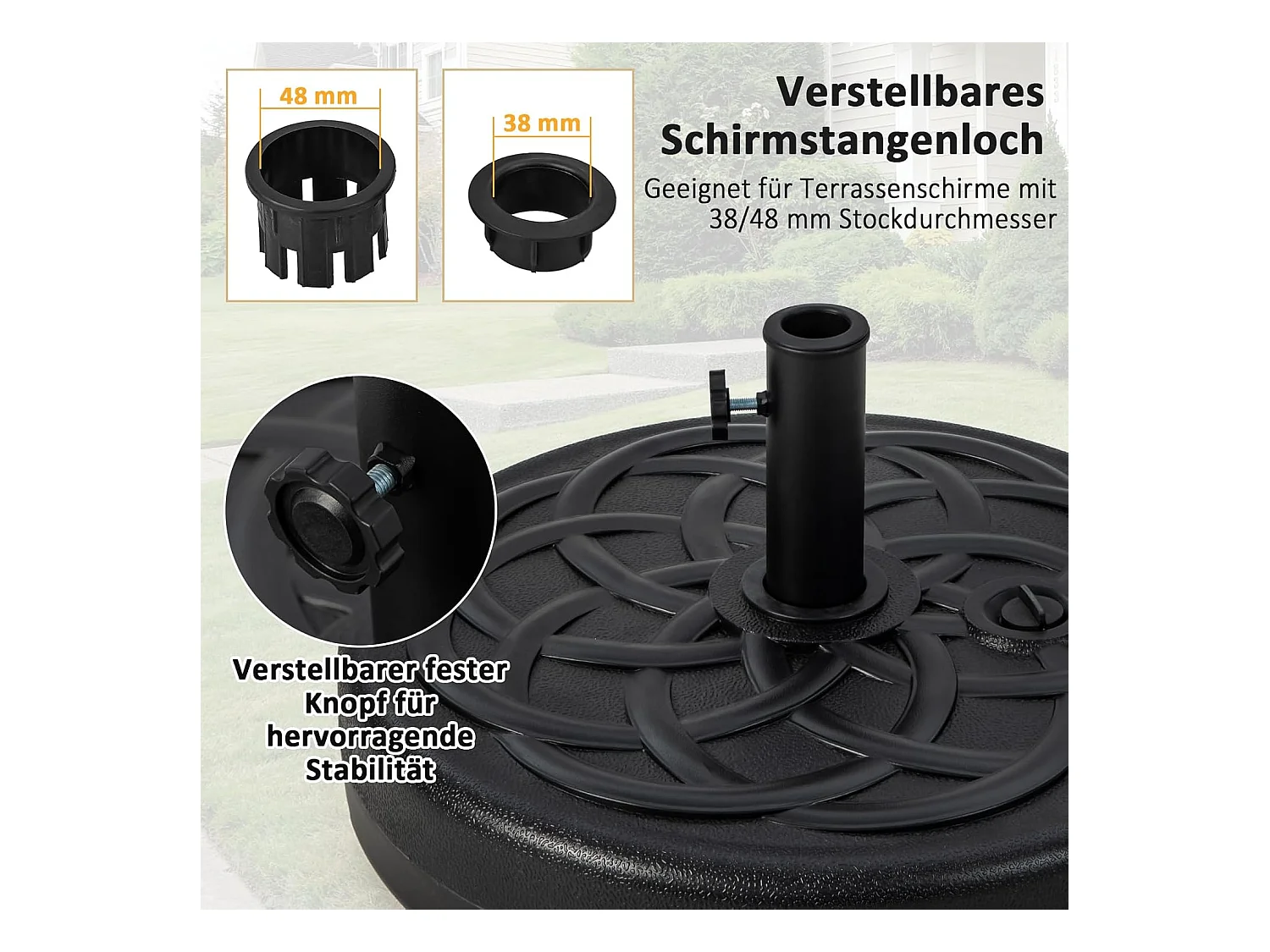 Parasolstandaard 23 liter / 39 kg vulbaar met water of zand, parasolvoet voor parasolstangen van 38/48 mm, Ø 56 cm, marktparasolvoet, parasolstandaard