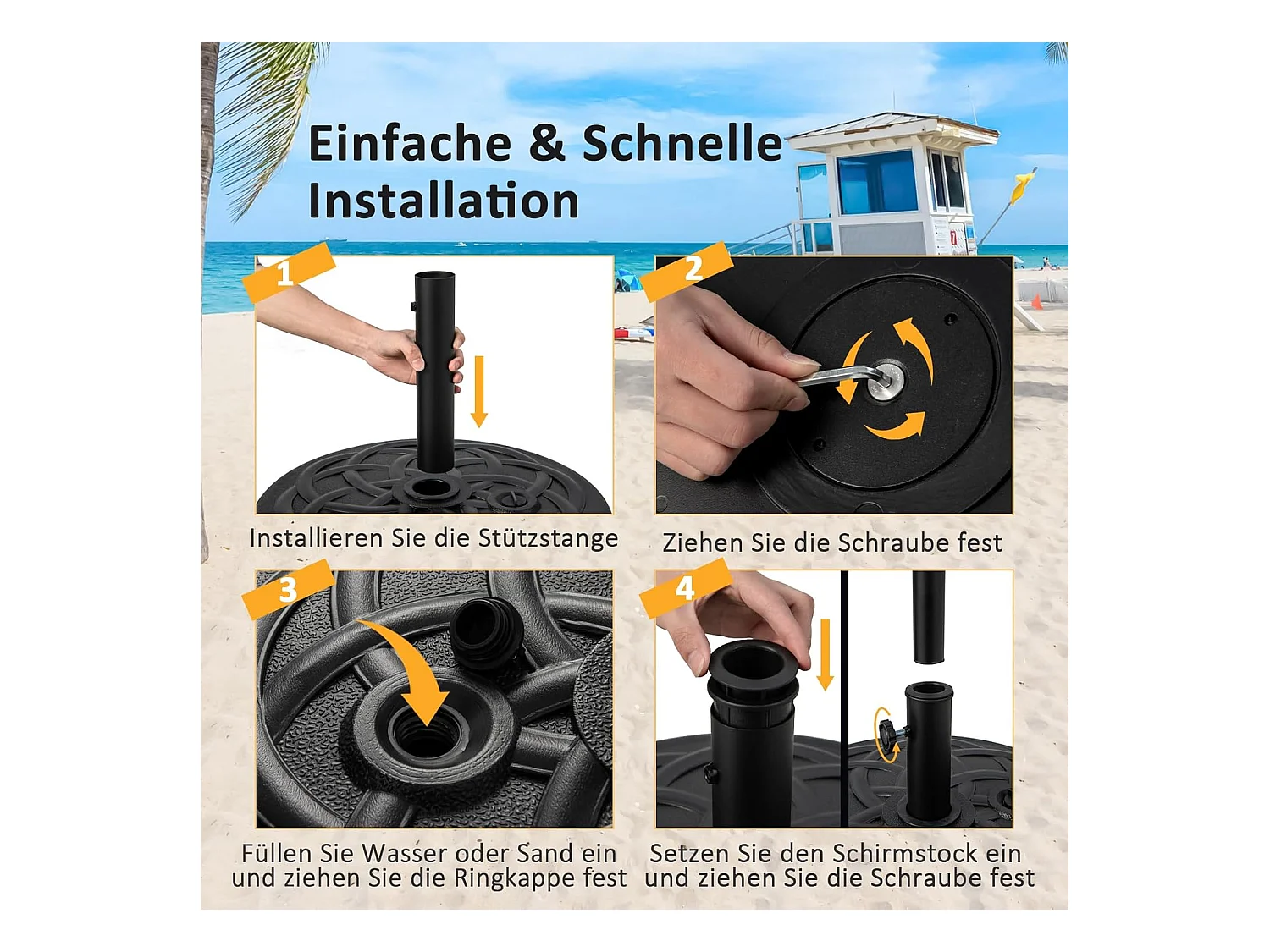 Parasolstandaard 23 liter / 39 kg vulbaar met water of zand, parasolvoet voor parasolstangen van 38/48 mm, Ø 56 cm, marktparasolvoet, parasolstandaard