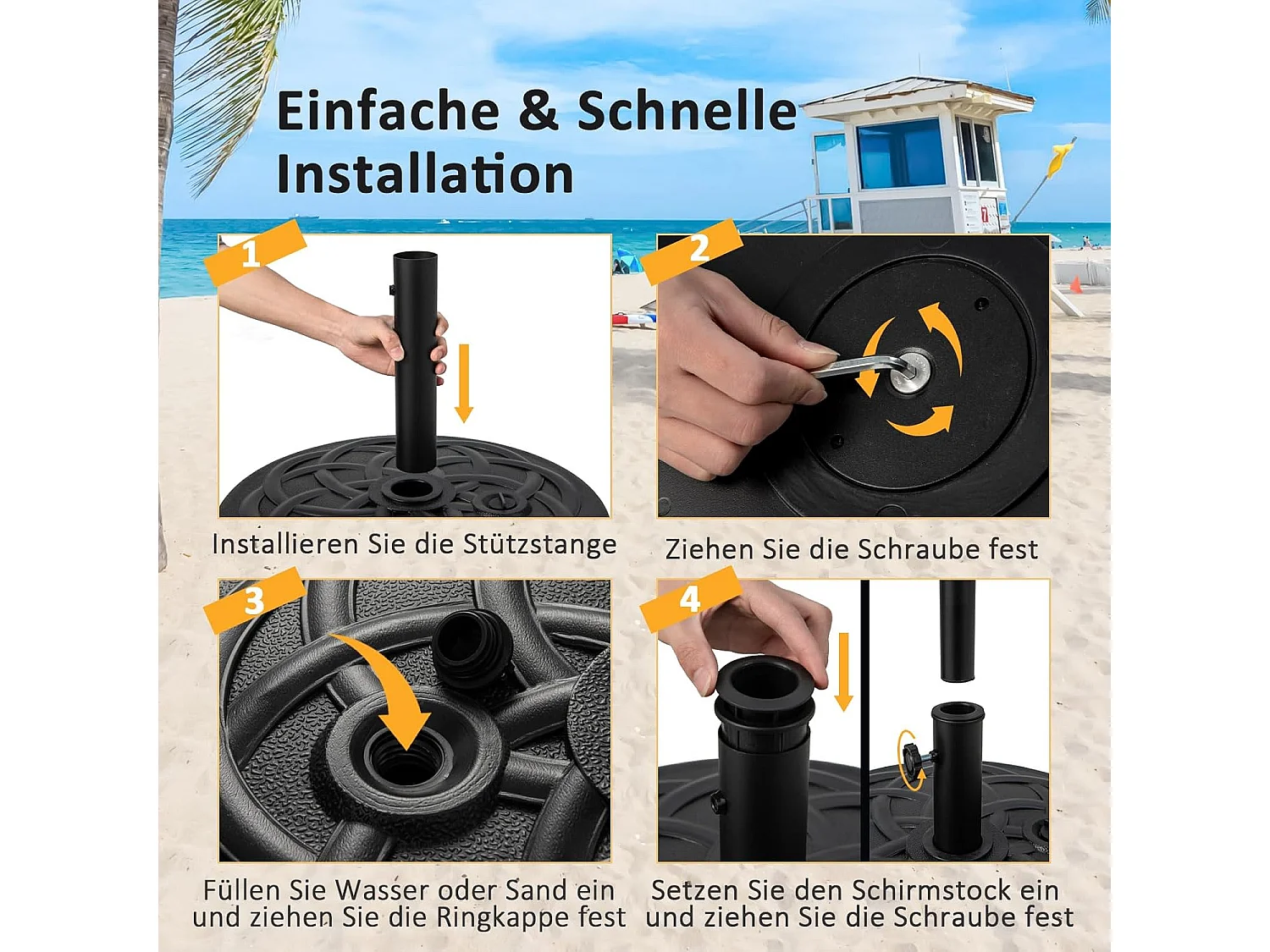 Parasolstandaard 23 liter / 39 kg vulbaar met water of zand, parasolvoet voor parasolstangen van 38/48 mm, Ø 56 cm, marktparasolvoet, parasolstandaard