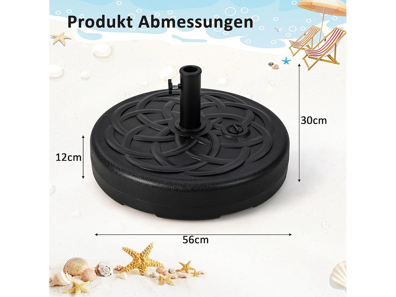 Parasolstandaard 23 liter / 39 kg vulbaar met water of zand, parasolvoet voor parasolstangen van 38/48 mm, Ø 56 cm, marktparasolvoet, parasolstandaard