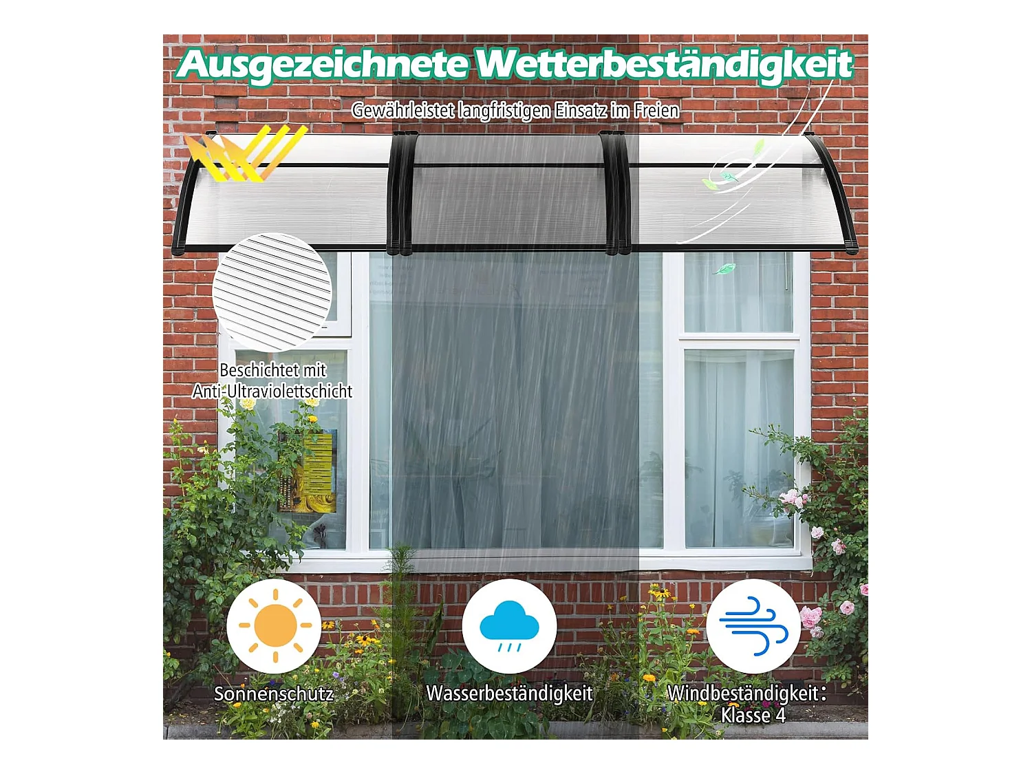 Luifel voor voordeur, overkapping van aluminium en polycarbonaat, transparante boogluifel, deurluifel, afdak voor huisdeur, 199 x 99 cm ZB33452