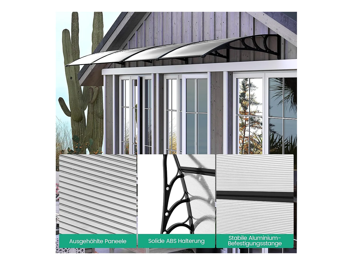 Luifel voor voordeur, overkapping van aluminium en polycarbonaat, transparante boogluifel, deurluifel, afdak voor huisdeur, 199 x 99 cm ZB33452