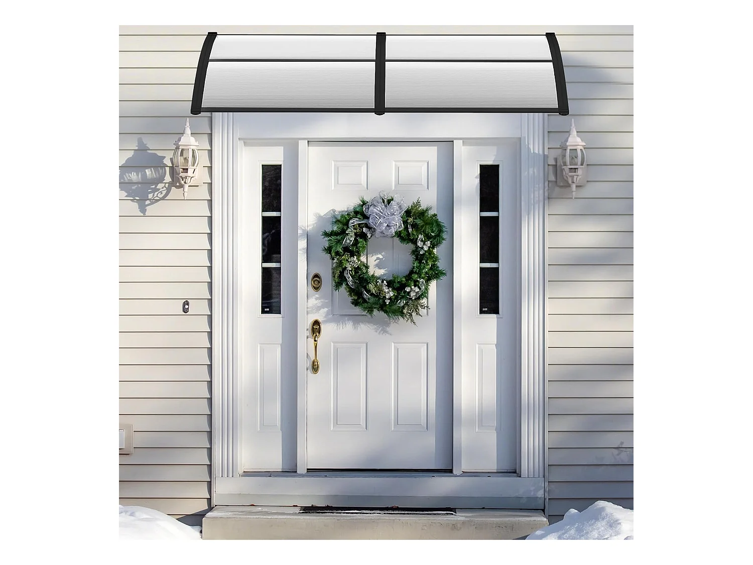 Luifel voor voordeur, overkapping van aluminium en polycarbonaat, transparante boogluifel, deurluifel, afdak voor huisdeur, 199 x 99 cm ZB33452