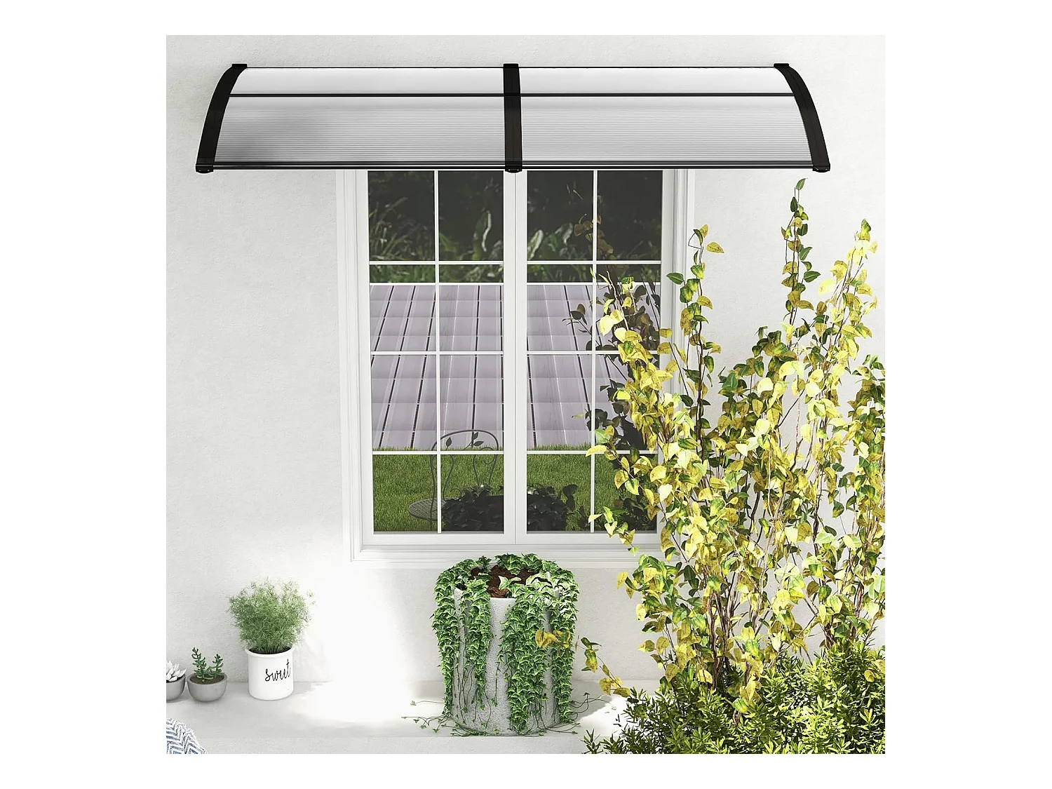 Luifel voor voordeur, overkapping van aluminium en polycarbonaat, transparante boogluifel, deurluifel, afdak voor huisdeur, 199 x 99 cm ZB33452