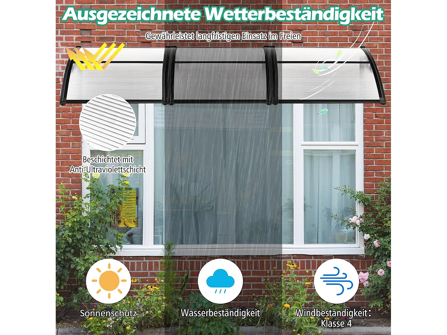 Luifel voor voordeur, overkapping van aluminium en polycarbonaat, transparante boogluifel, deurluifel, afdak voor huisdeur, 199 x 99 cm ZB33452