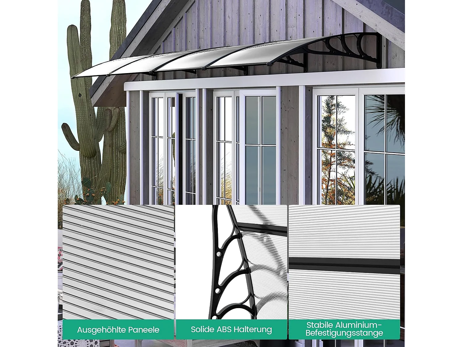 Luifel voor voordeur, overkapping van aluminium en polycarbonaat, transparante boogluifel, deurluifel, afdak voor huisdeur, 199 x 99 cm ZB33452