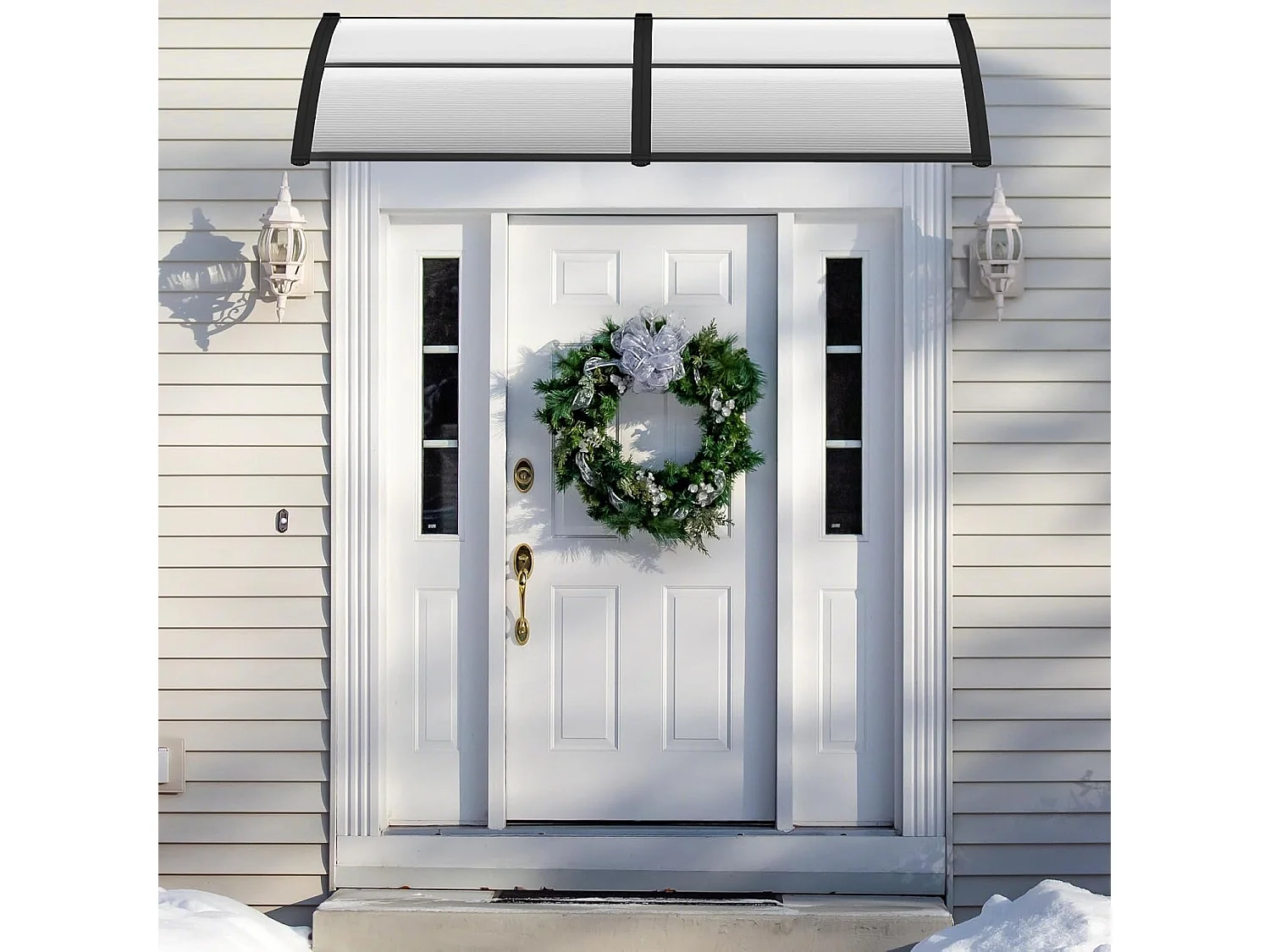 Luifel voor voordeur, overkapping van aluminium en polycarbonaat, transparante boogluifel, deurluifel, afdak voor huisdeur, 199 x 99 cm ZB33452