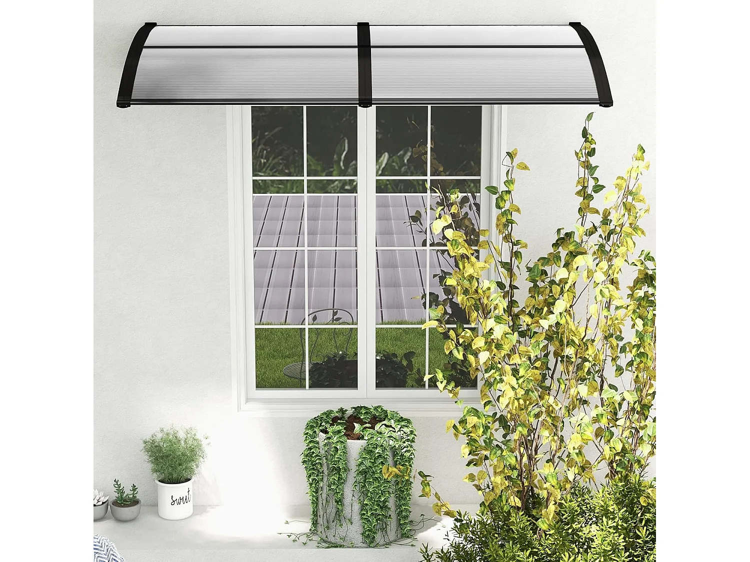 Luifel voor voordeur, overkapping van aluminium en polycarbonaat, transparante boogluifel, deurluifel, afdak voor huisdeur, 199 x 99 cm ZB33452