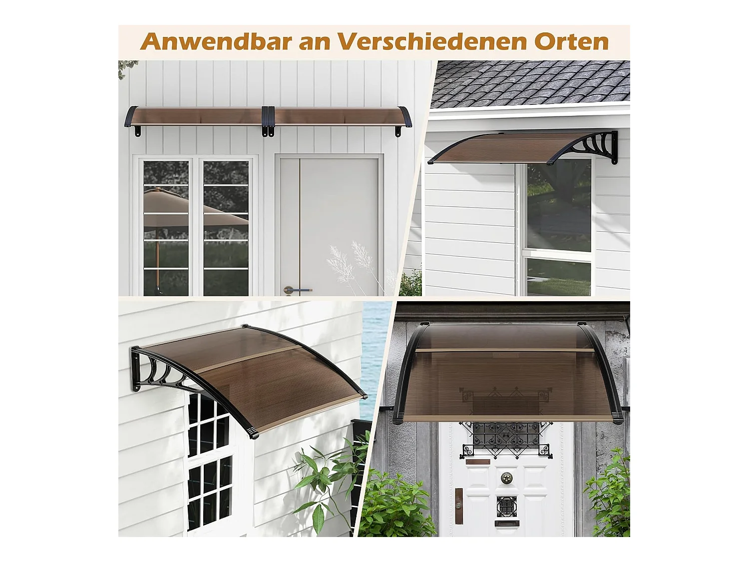 Luifel voor voordeur, overkapping van aluminium en polycarbonaat, transparante boogluifel, deurluifel, afdak voor huisdeur, 122 x 99 cm ZB33441