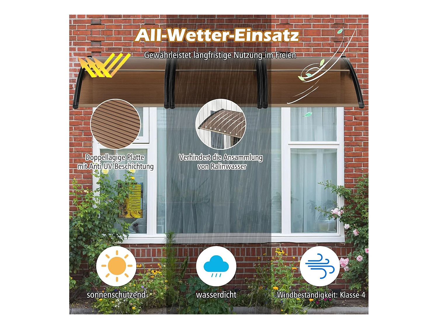 Luifel voor voordeur, overkapping van aluminium en polycarbonaat, transparante boogluifel, deurluifel, afdak voor huisdeur, 122 x 99 cm ZB33441