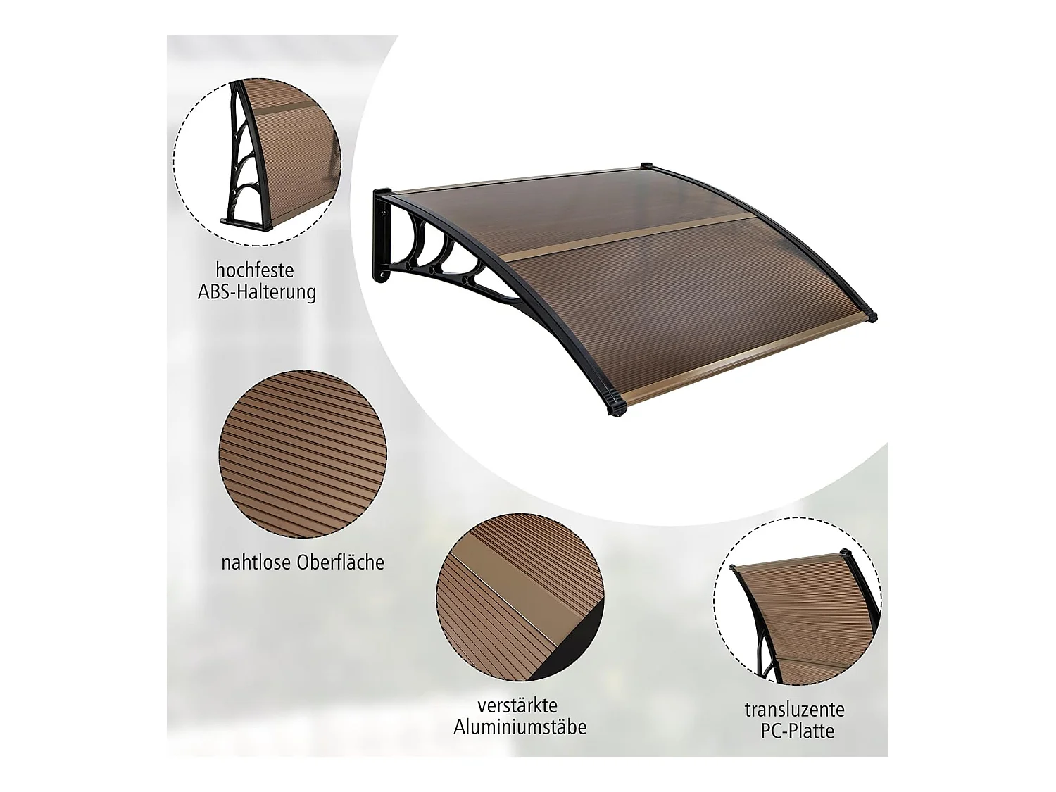 Luifel voor voordeur, overkapping van aluminium en polycarbonaat, transparante boogluifel, deurluifel, afdak voor huisdeur, 122 x 99 cm ZB33441