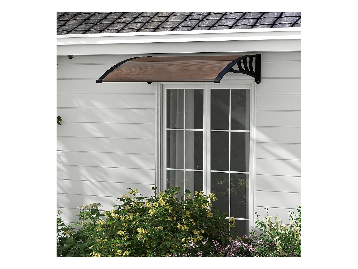 Luifel voor voordeur, overkapping van aluminium en polycarbonaat, transparante boogluifel, deurluifel, afdak voor huisdeur, 122 x 99 cm ZB33441