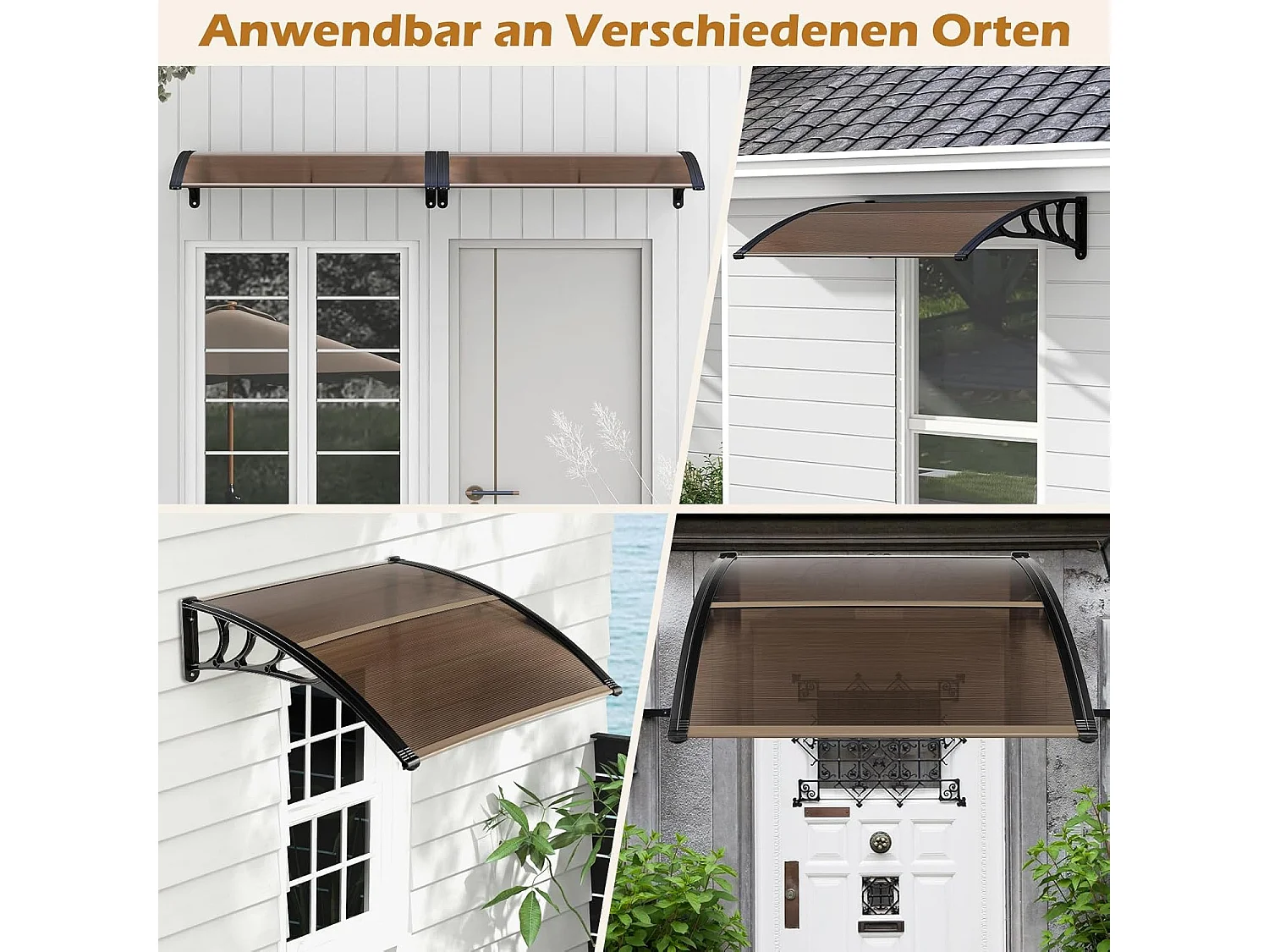 Luifel voor voordeur, overkapping van aluminium en polycarbonaat, transparante boogluifel, deurluifel, afdak voor huisdeur, 122 x 99 cm ZB33441