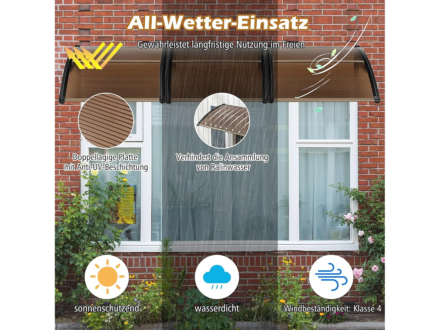Luifel voor voordeur, overkapping van aluminium en polycarbonaat, transparante boogluifel, deurluifel, afdak voor huisdeur, 122 x 99 cm ZB33441