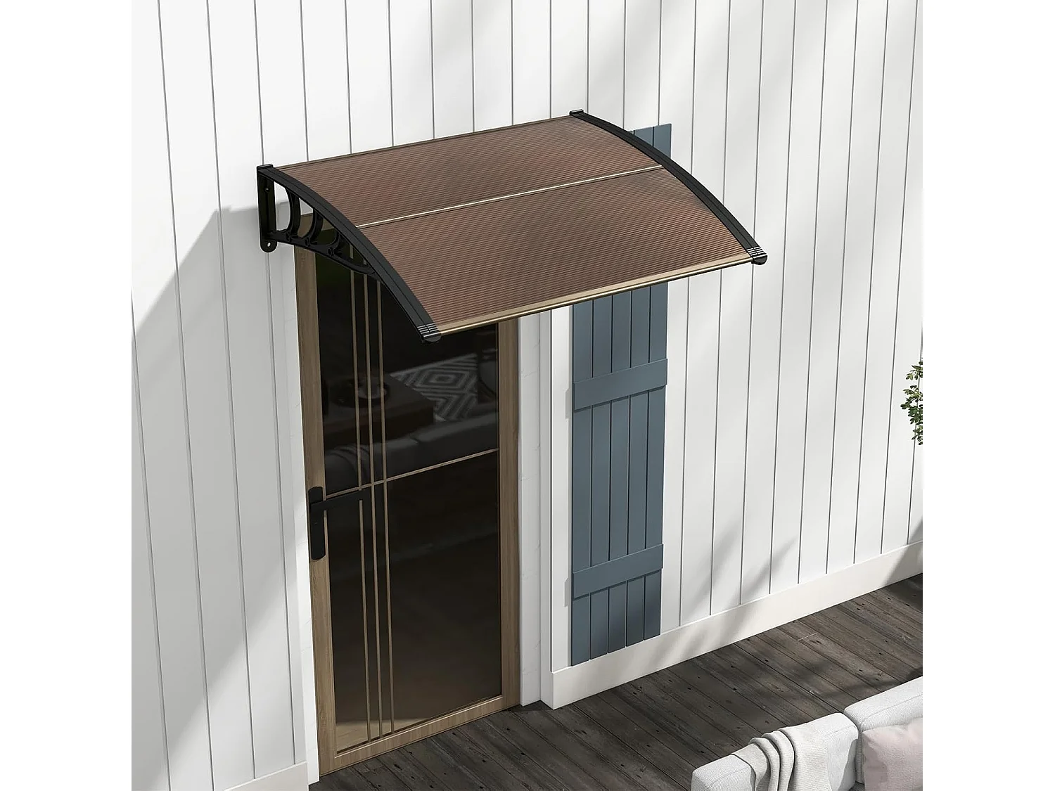 Luifel voor voordeur, overkapping van aluminium en polycarbonaat, transparante boogluifel, deurluifel, afdak voor huisdeur, 122 x 99 cm ZB33441