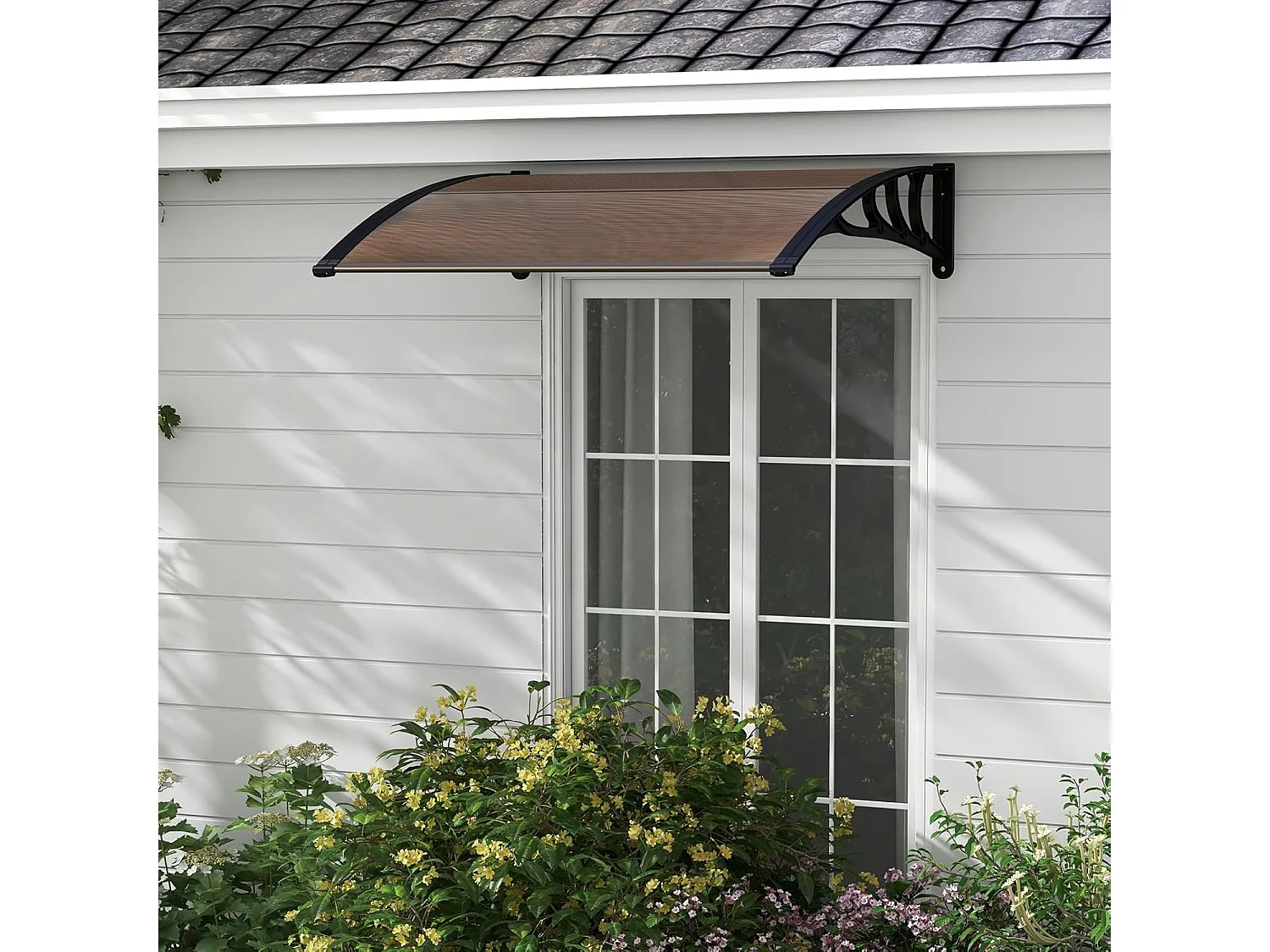Luifel voor voordeur, overkapping van aluminium en polycarbonaat, transparante boogluifel, deurluifel, afdak voor huisdeur, 122 x 99 cm ZB33441