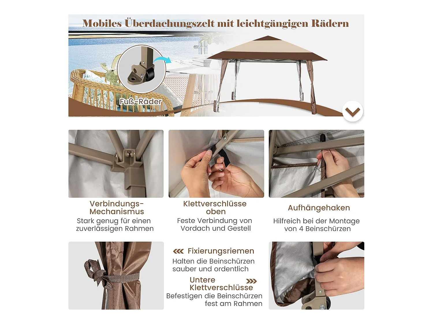 4 x 4 m vouwpaviljoen, pop-up paviljoen met wielen, waterdicht, uv-bescherming 50+, partytent, tuinpaviljoen, incl. met draagtas ZB32067