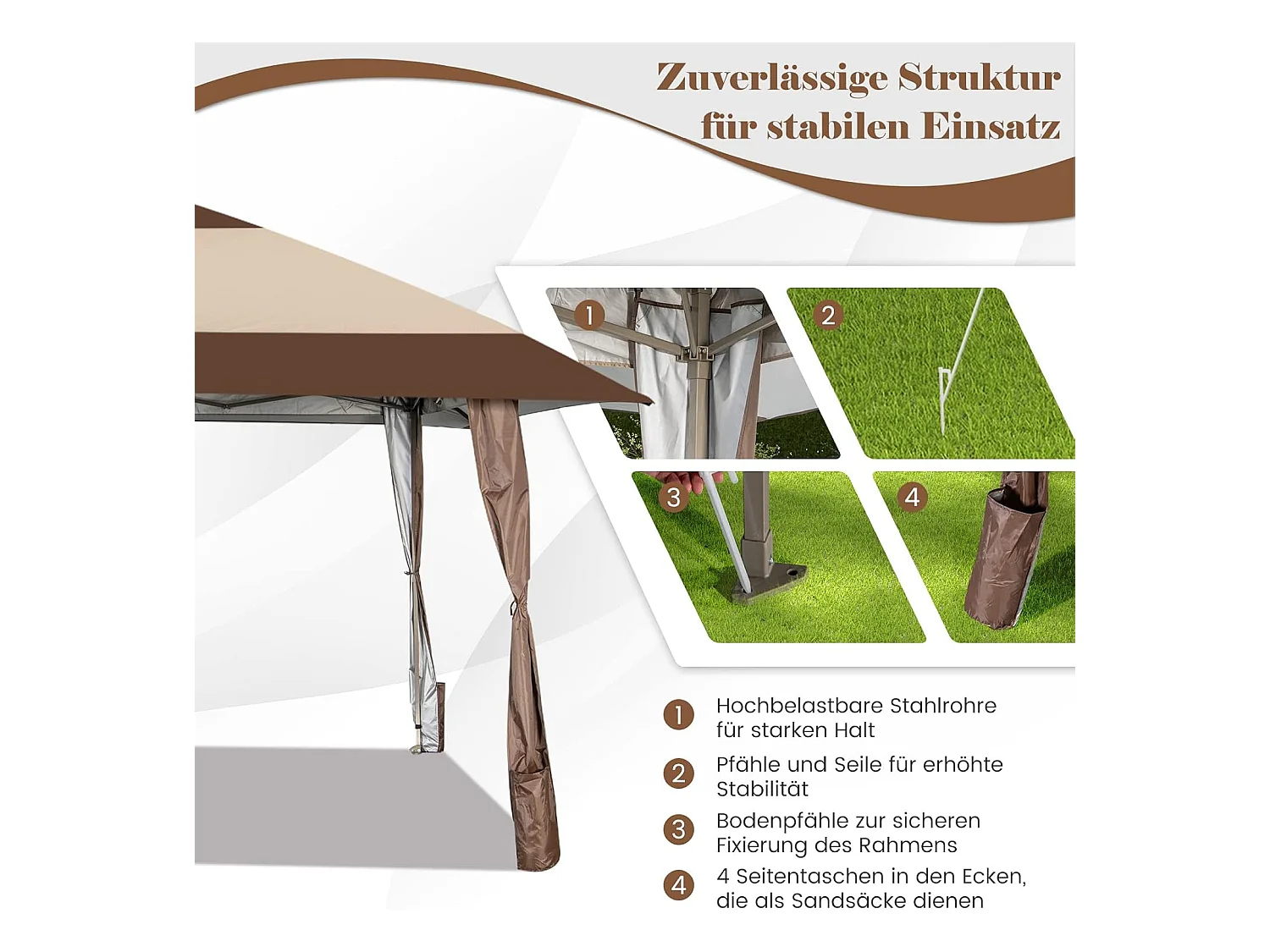 4 x 4 m vouwpaviljoen, pop-up paviljoen met wielen, waterdicht, uv-bescherming 50+, partytent, tuinpaviljoen, incl. met draagtas ZB32067