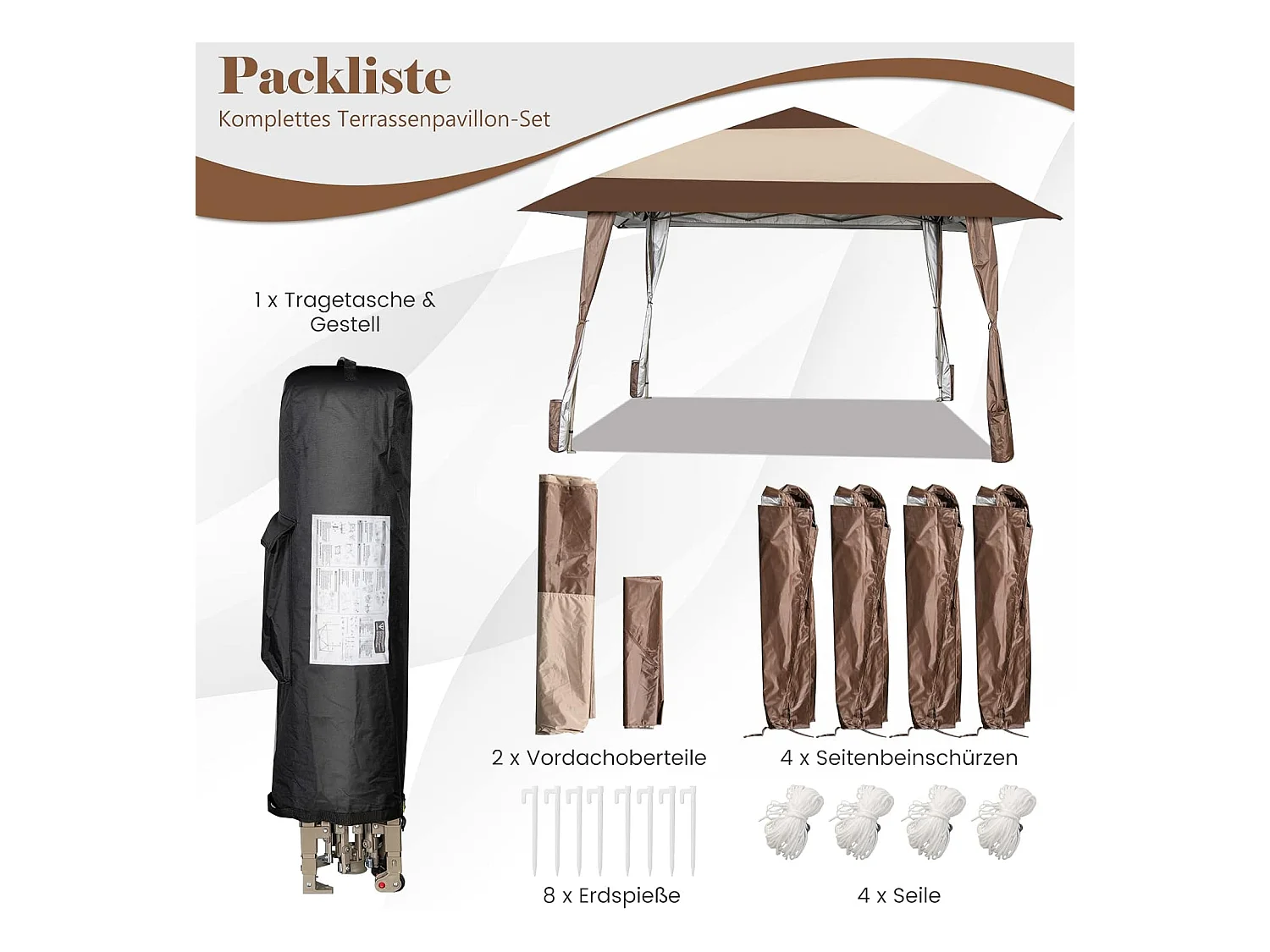 4 x 4 m vouwpaviljoen, pop-up paviljoen met wielen, waterdicht, uv-bescherming 50+, partytent, tuinpaviljoen, incl. met draagtas ZB32067