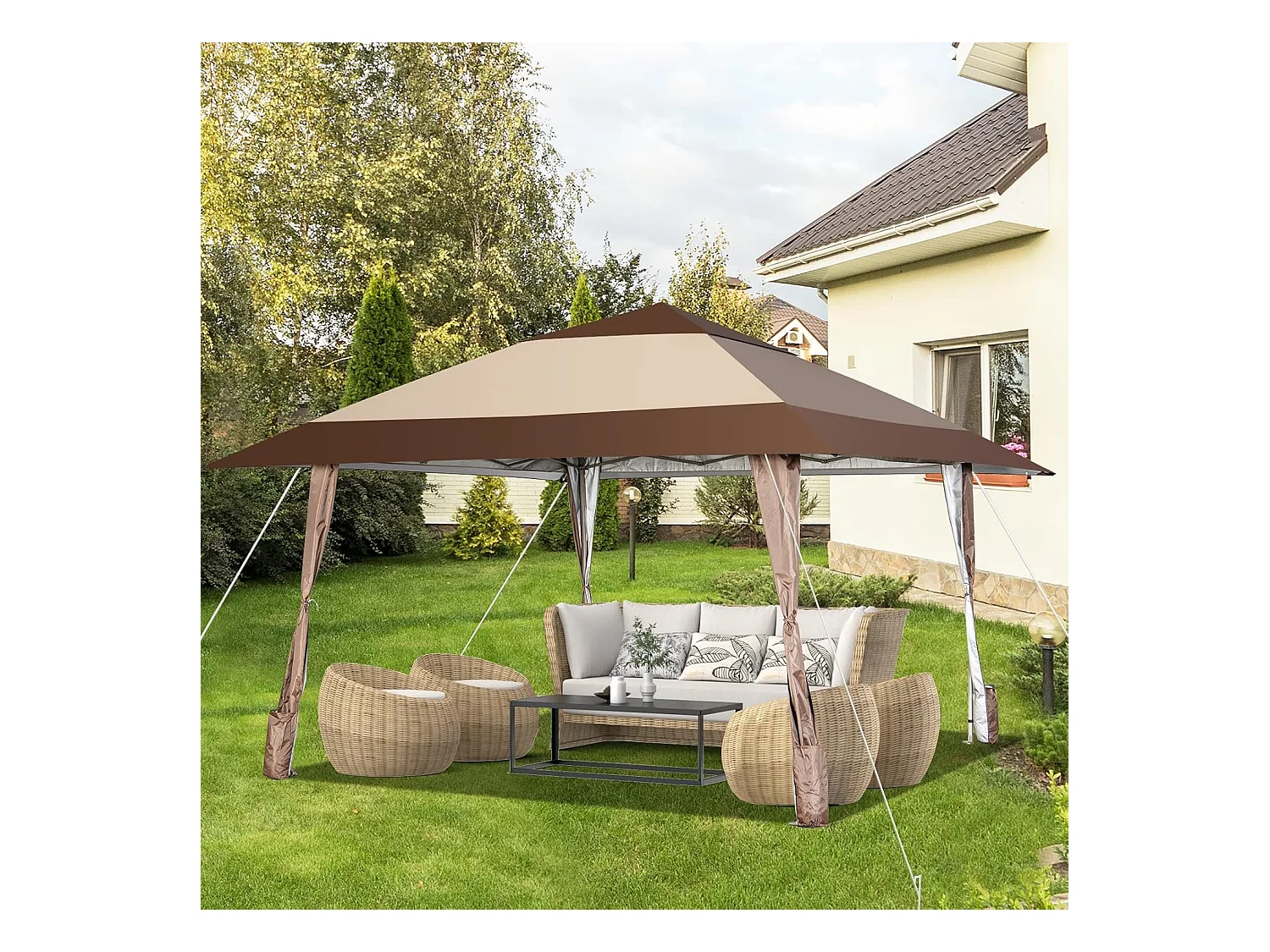 4 x 4 m vouwpaviljoen, pop-up paviljoen met wielen, waterdicht, uv-bescherming 50+, partytent, tuinpaviljoen, incl. met draagtas ZB32067