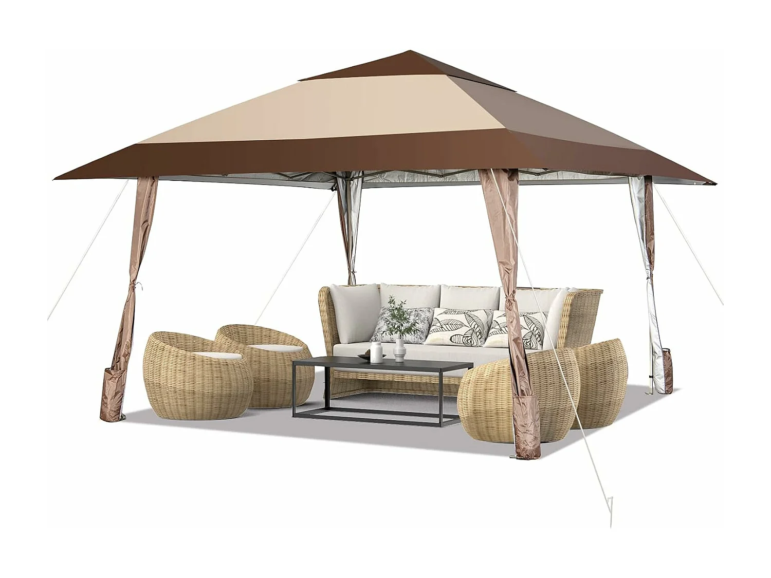 4 x 4 m vouwpaviljoen, pop-up paviljoen met wielen, waterdicht, uv-bescherming 50+, partytent, tuinpaviljoen, incl. met draagtas ZB32067