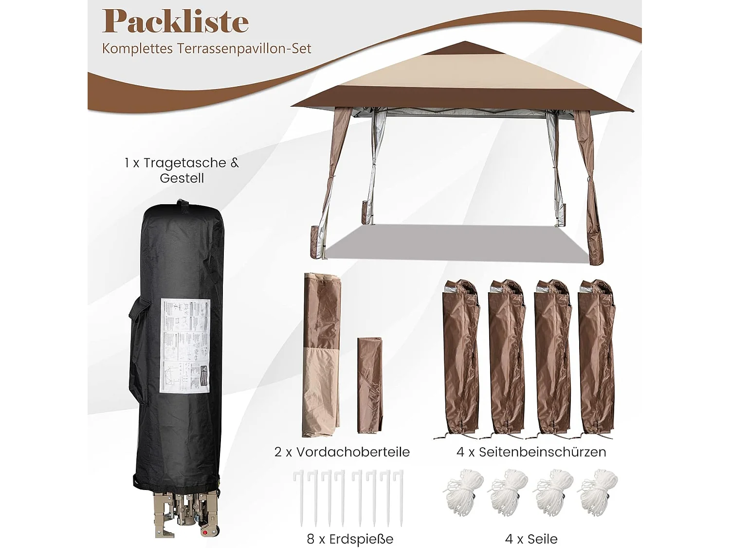 4 x 4 m vouwpaviljoen, pop-up paviljoen met wielen, waterdicht, uv-bescherming 50+, partytent, tuinpaviljoen, incl. met draagtas ZB32067