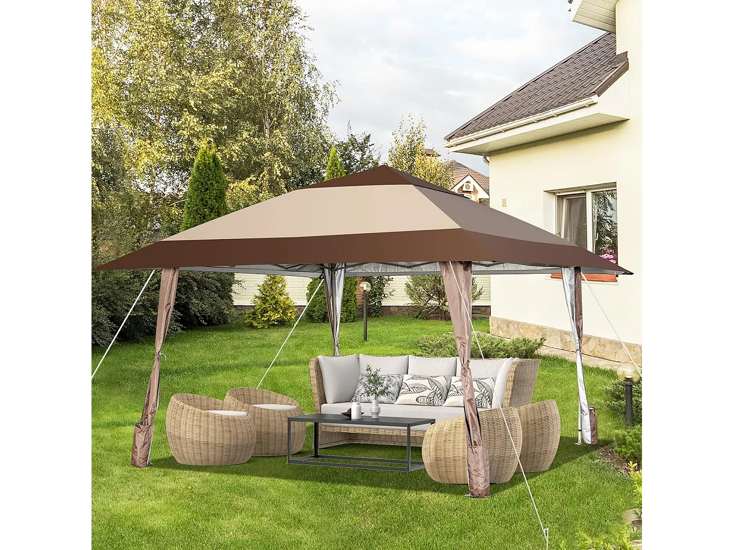 4 x 4 m vouwpaviljoen, pop-up paviljoen met wielen, waterdicht, uv-bescherming 50+, partytent, tuinpaviljoen, incl. met draagtas ZB32067