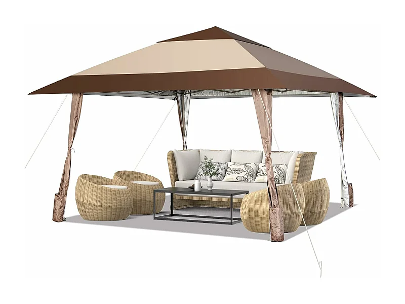 4 x 4 m vouwpaviljoen, pop-up paviljoen met wielen, waterdicht, uv-bescherming 50+, partytent, tuinpaviljoen, incl. met draagtas ZB32067