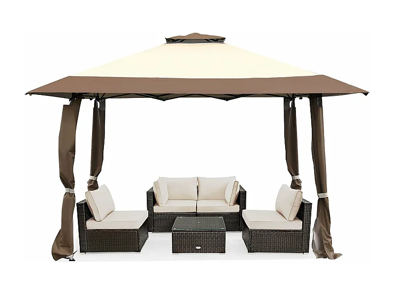 Paviljoen met dubbel dak, waterdicht, stabiel, winterbestendig, uv-bescherming 50+, vouwpaviljoen, tuinpaviljoen met draagtas, op wieltjes, achtertuin ZB33811