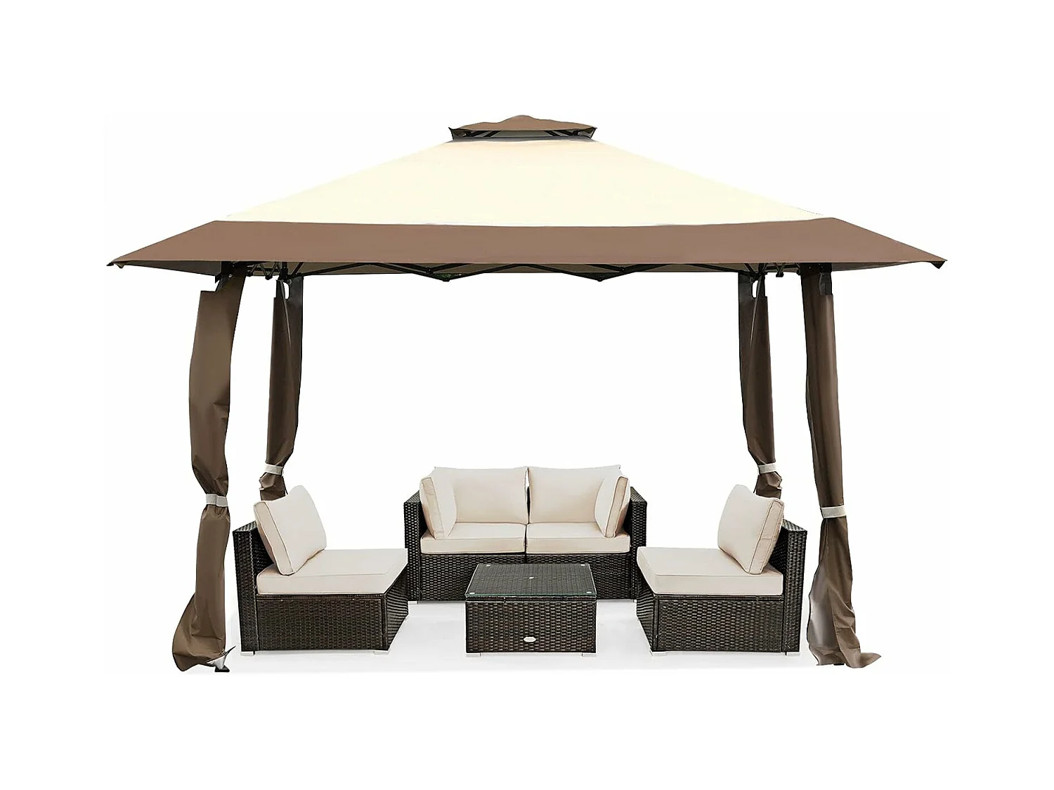 Paviljoen met dubbel dak, waterdicht, stabiel, winterbestendig, uv-bescherming 50+, vouwpaviljoen, tuinpaviljoen met draagtas, op wieltjes, achtertuin ZB33811