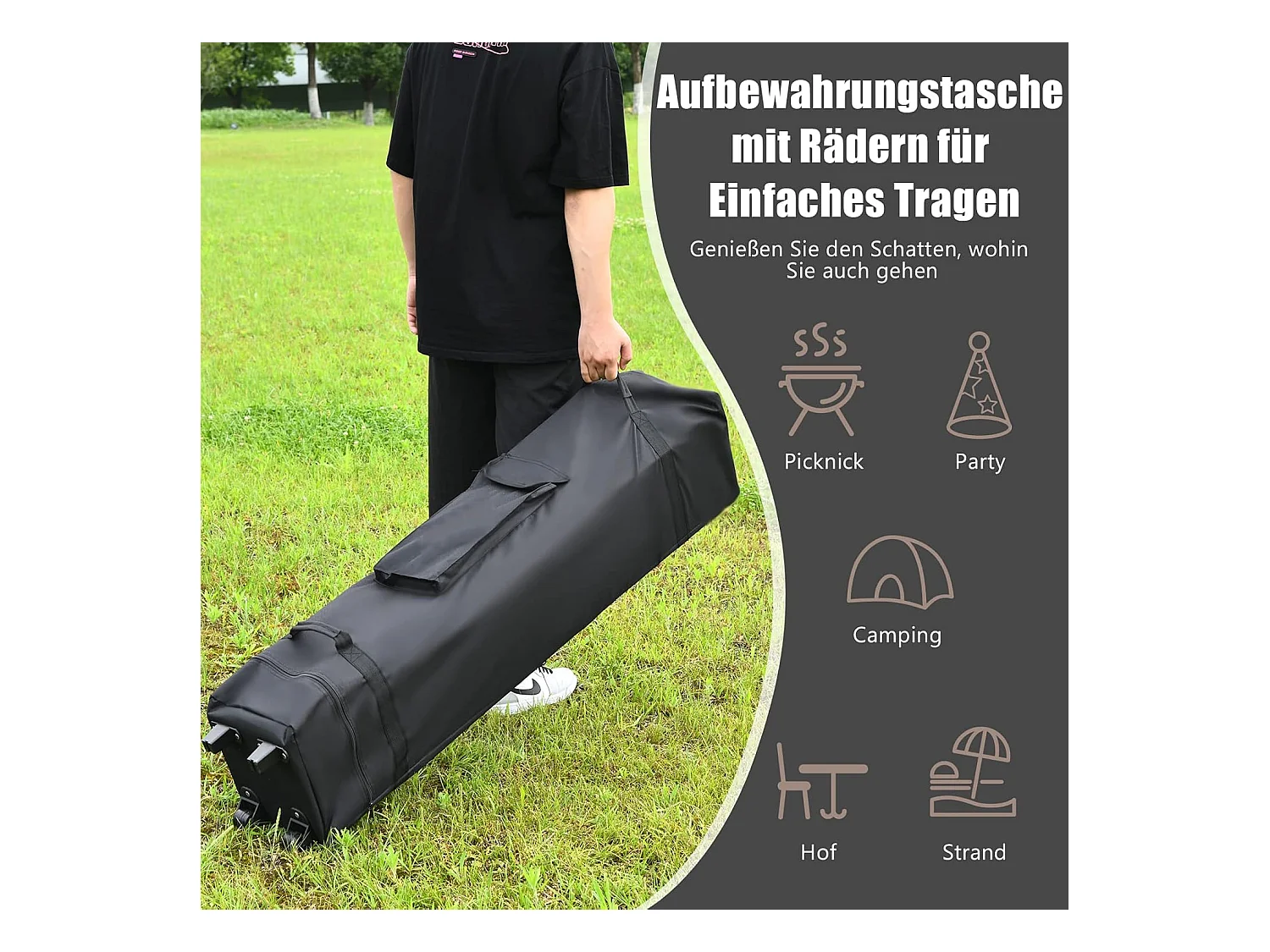 Paviljoen met dubbel dak, waterdicht, stabiel, winterbestendig, uv-bescherming 50+, vouwpaviljoen, tuinpaviljoen met draagtas, op wieltjes, achtertuin ZB33811