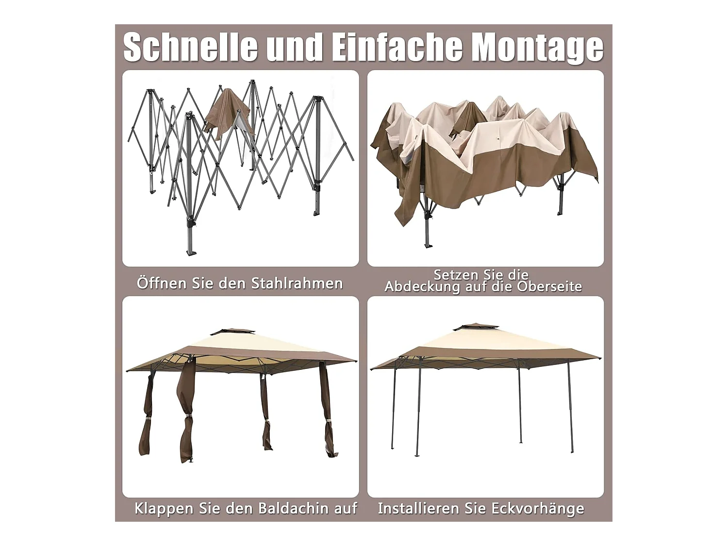 Paviljoen met dubbel dak, waterdicht, stabiel, winterbestendig, uv-bescherming 50+, vouwpaviljoen, tuinpaviljoen met draagtas, op wieltjes, achtertuin ZB33811
