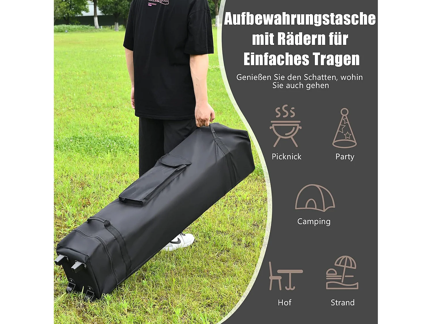 Paviljoen met dubbel dak, waterdicht, stabiel, winterbestendig, uv-bescherming 50+, vouwpaviljoen, tuinpaviljoen met draagtas, op wieltjes, achtertuin ZB33811