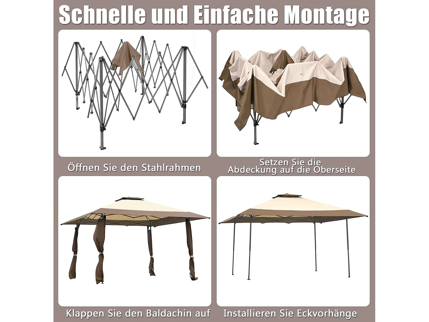 Paviljoen met dubbel dak, waterdicht, stabiel, winterbestendig, uv-bescherming 50+, vouwpaviljoen, tuinpaviljoen met draagtas, op wieltjes, achtertuin ZB33811