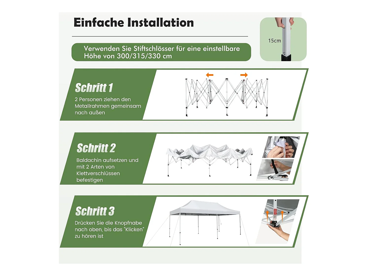 Vouwpaviljoen, paviljoen met wielen, uv-bescherming 50+, waterdicht, stabiele partytent, pop-up tuinpaviljoen voor festivals, feest, tuin, wit, 3 x 6 m ZB32065