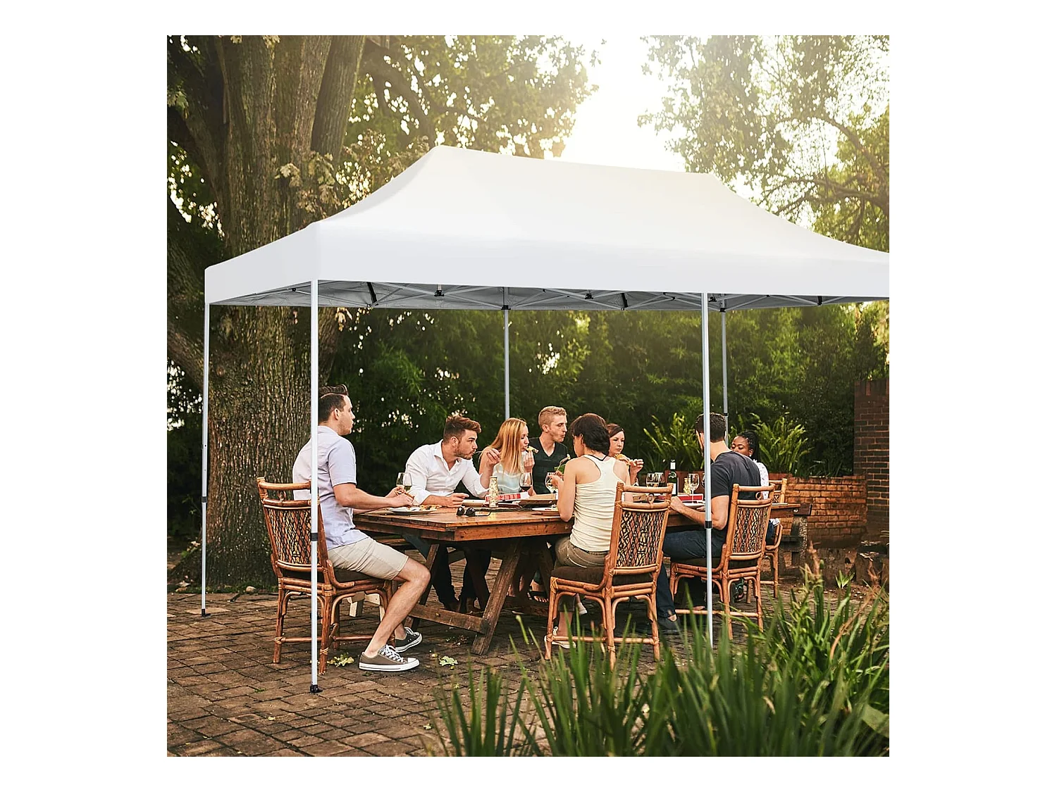 Vouwpaviljoen, paviljoen met wielen, uv-bescherming 50+, waterdicht, stabiele partytent, pop-up tuinpaviljoen voor festivals, feest, tuin, wit, 3 x 6 m ZB32065