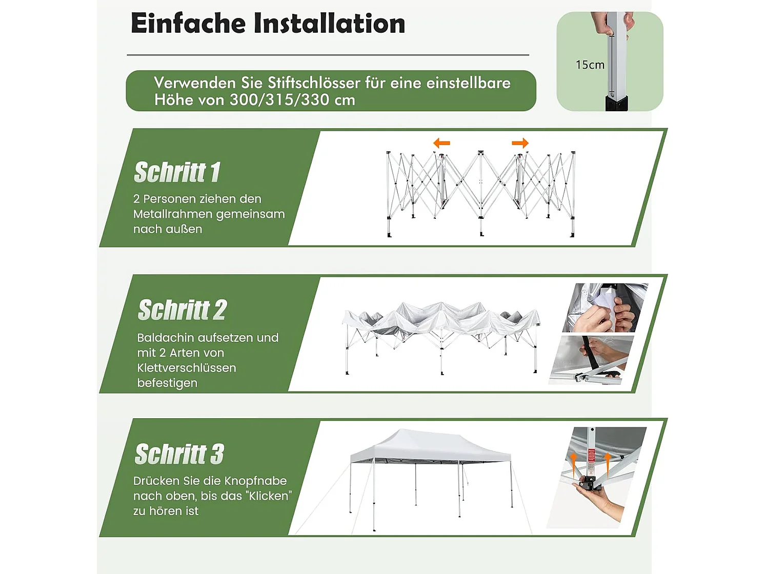 Vouwpaviljoen, paviljoen met wielen, uv-bescherming 50+, waterdicht, stabiele partytent, pop-up tuinpaviljoen voor festivals, feest, tuin, wit, 3 x 6 m ZB32065