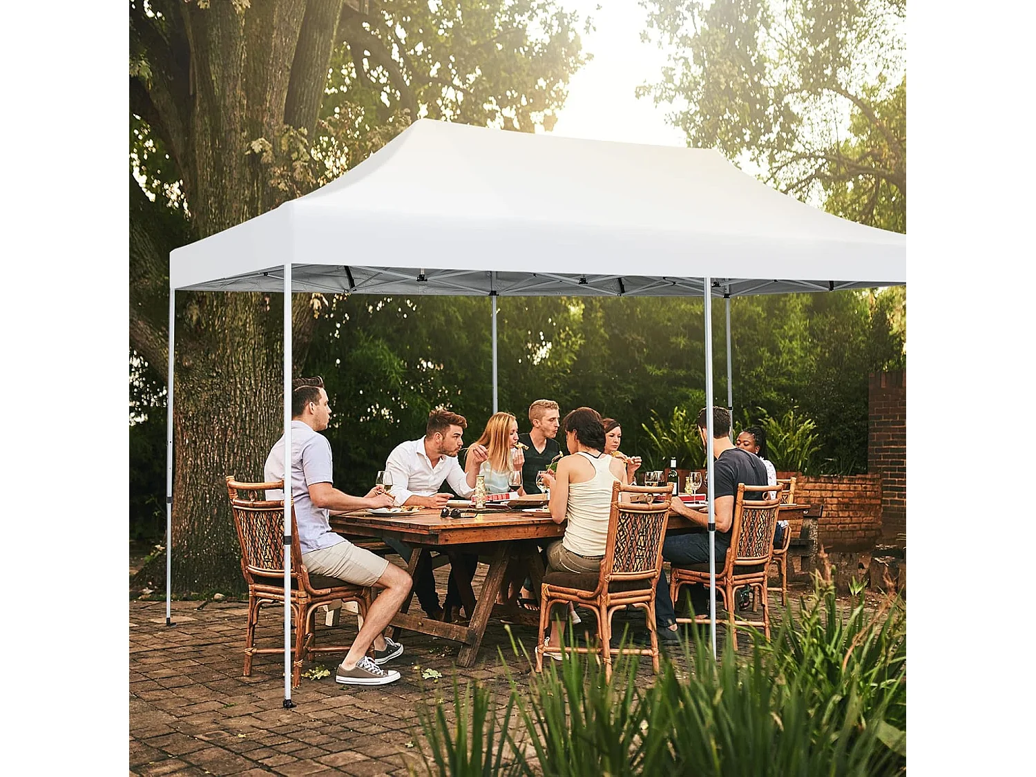 Vouwpaviljoen, paviljoen met wielen, uv-bescherming 50+, waterdicht, stabiele partytent, pop-up tuinpaviljoen voor festivals, feest, tuin, wit, 3 x 6 m ZB32065