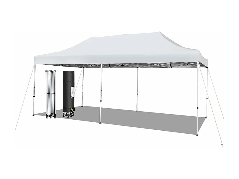 Vouwpaviljoen, paviljoen met wielen, uv-bescherming 50+, waterdicht, stabiele partytent, pop-up tuinpaviljoen voor festivals, feest, tuin, wit, 3 x 6 m ZB32065