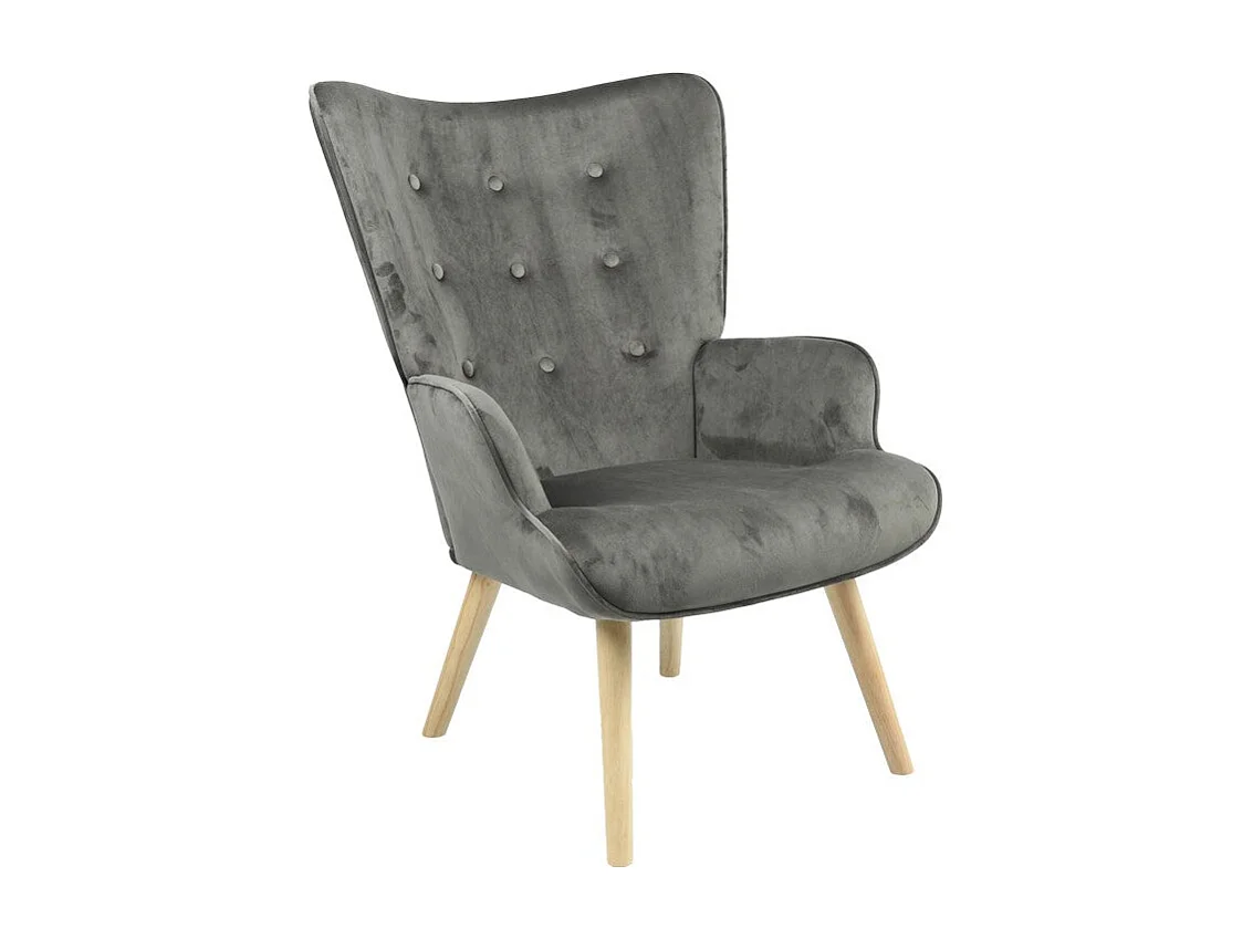 Fauteuil Fluffy tissu velours gris foncé-pied naturel 75x69x96cm