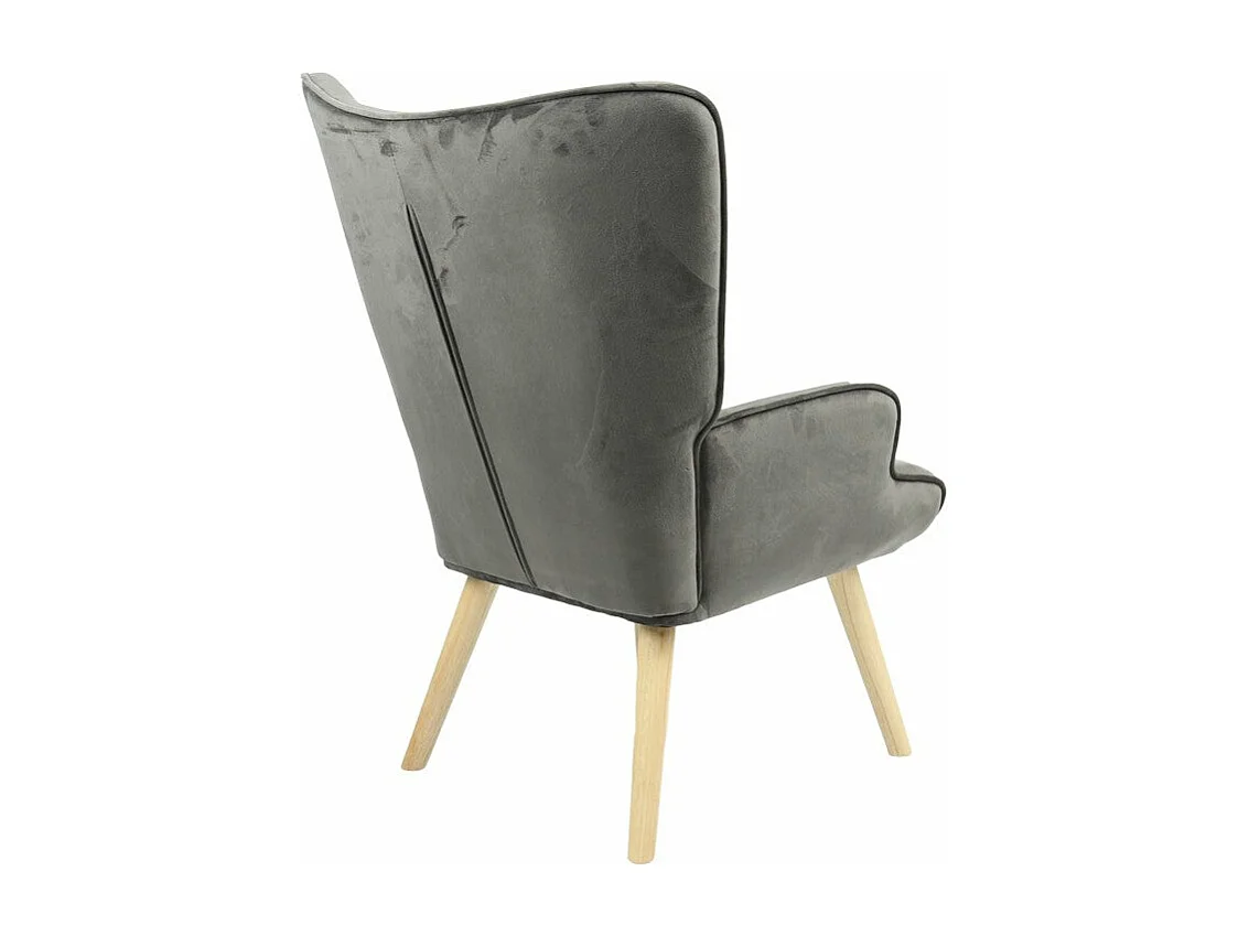 Fauteuil Fluffy tissu velours gris foncé-pied naturel 75x69x96cm