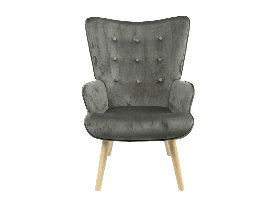 Fauteuil Fluffy tissu velours gris foncé-pied naturel 75x69x96cm