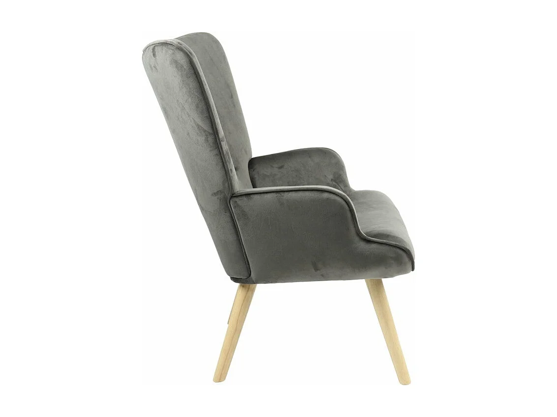 Fauteuil Fluffy tissu velours gris foncé-pied naturel 75x69x96cm