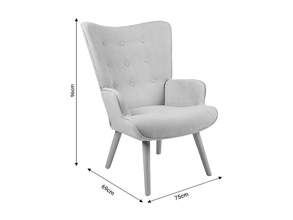 Fauteuil Fluffy tissu velours gris foncé-pied naturel 75x69x96cm