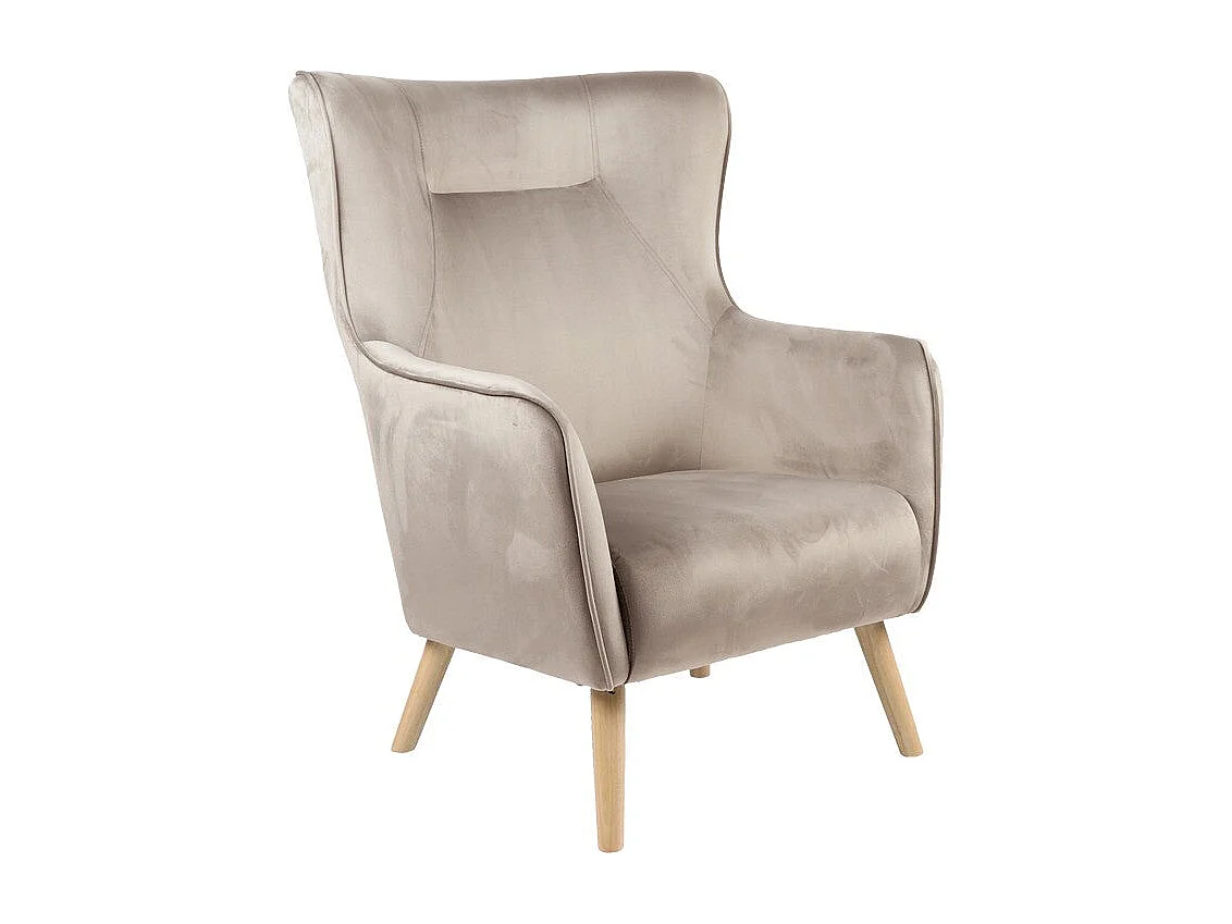 fauteuil insicive tissu velours beige-pied naturel 72x89x105cm